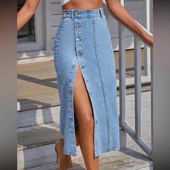 Boho button detail denim midi skirt - Picture 7 of 16